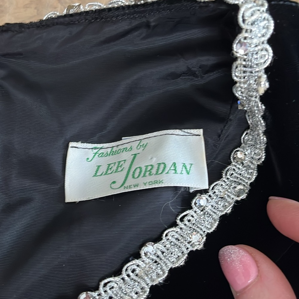 Lee Jordan New York Vintage Velvet Dress V Neck Silver and rhinestones Design - Picture 5 of 8